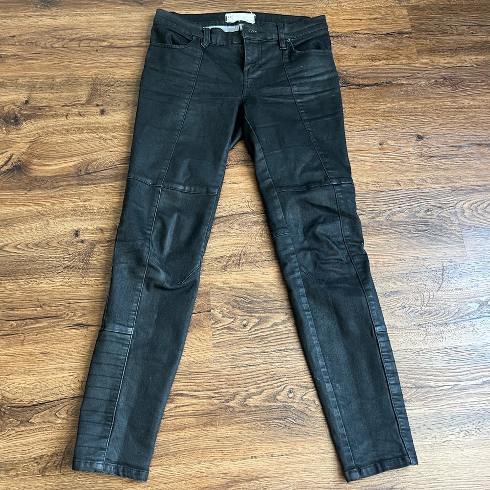 FREE PEOPLE Coated Low Rise Jillian Skinny Pant Black Size 26